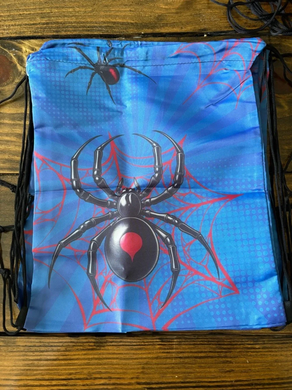 Spiderweb Drawstring Backpack - Bright Red & Blue